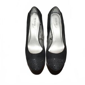 Women’s Madeline Stuart Amanda Heels, Black Suede-like, Studded Toes, Size 11M